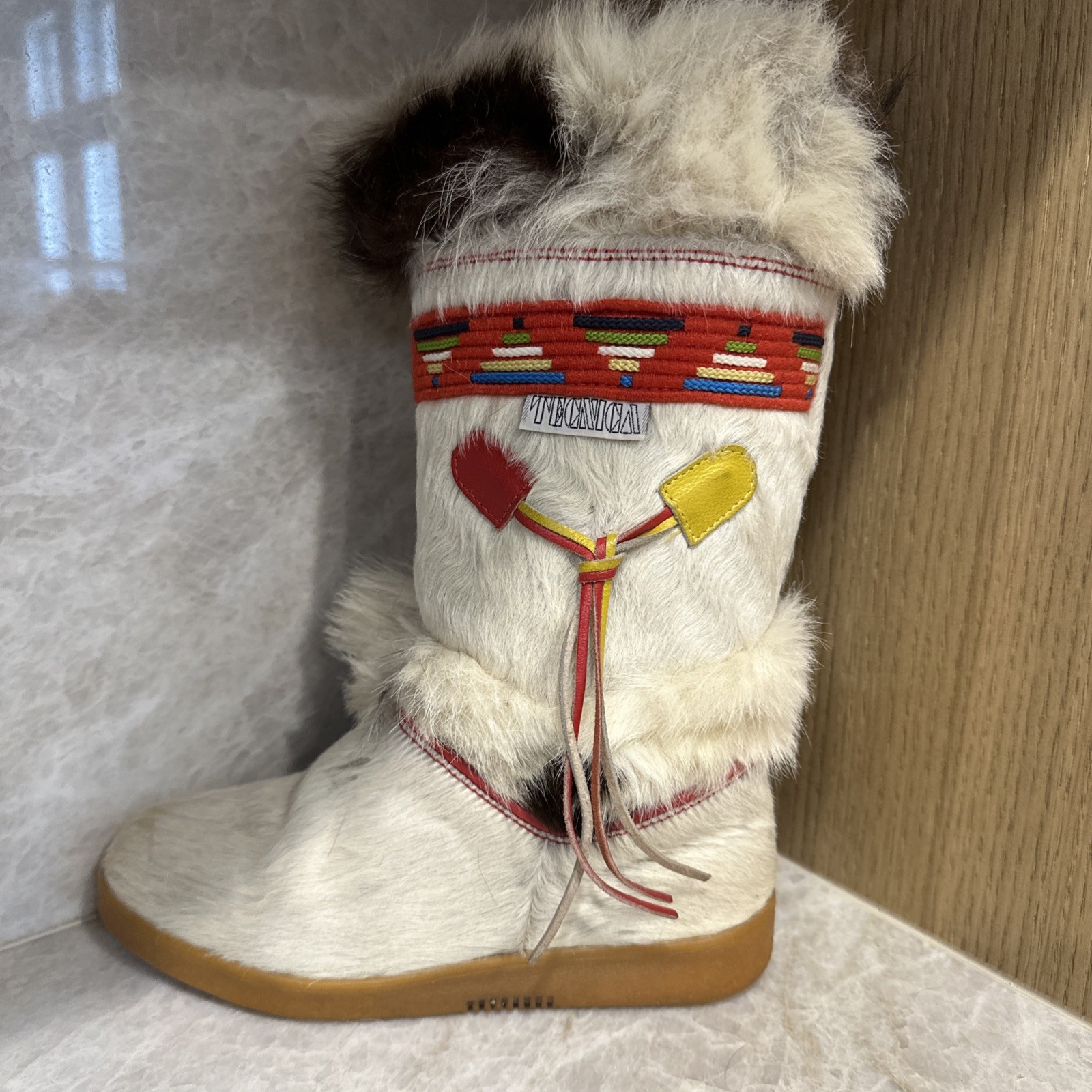 Vintage Tecnica Skandia Bianco Fur Boots Size 37 Made In Italy