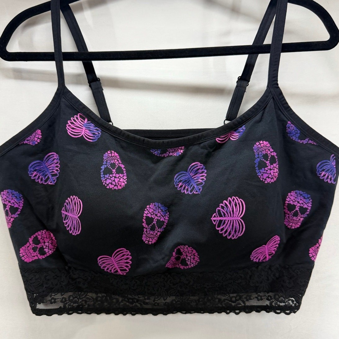 Torrid Curve Womens 3XL Black Skull Halloween Print Wireless Lace Trim Bralette