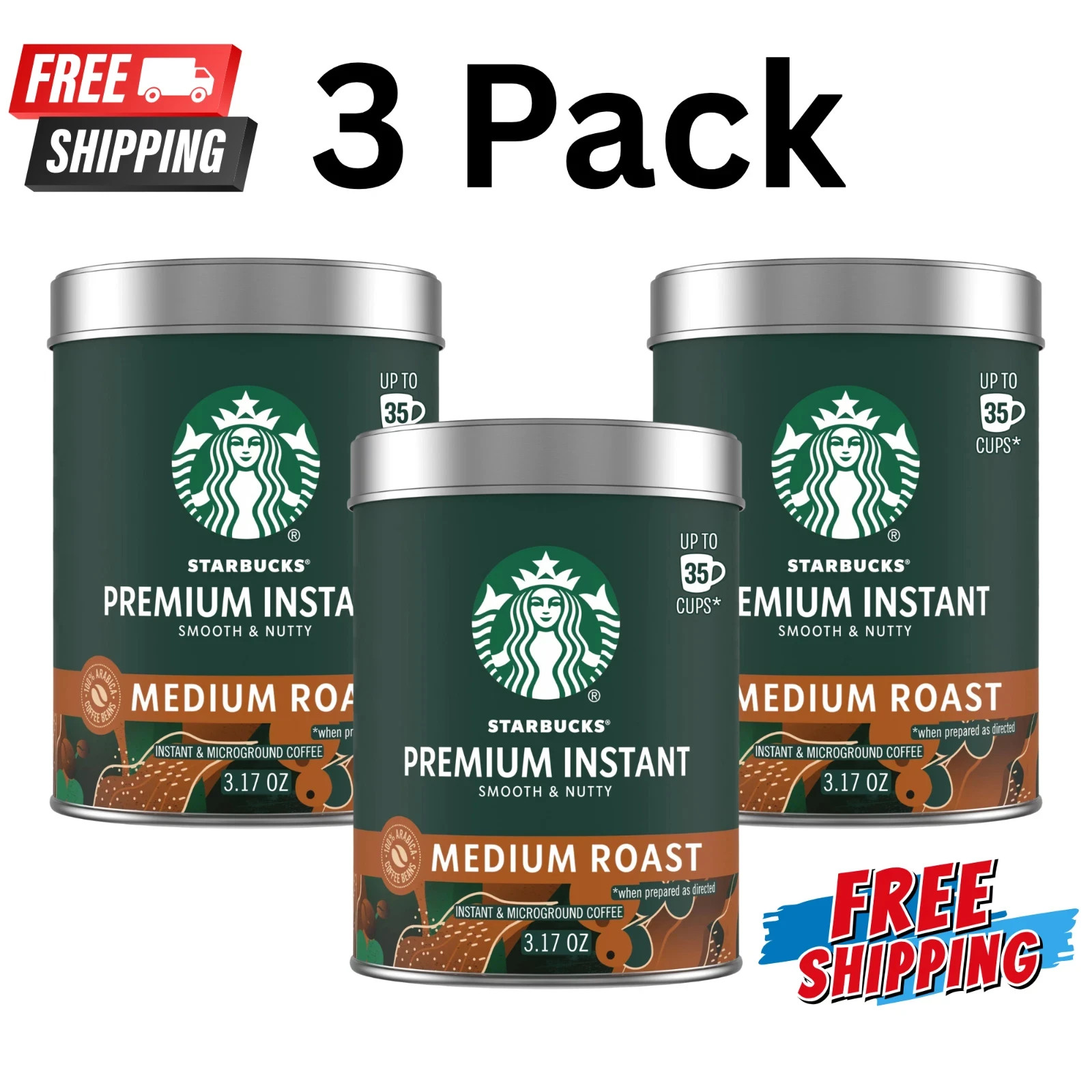 Starbucks, Instant Coffee, Premium Medium Roast, 3.17 oz 3 Pack