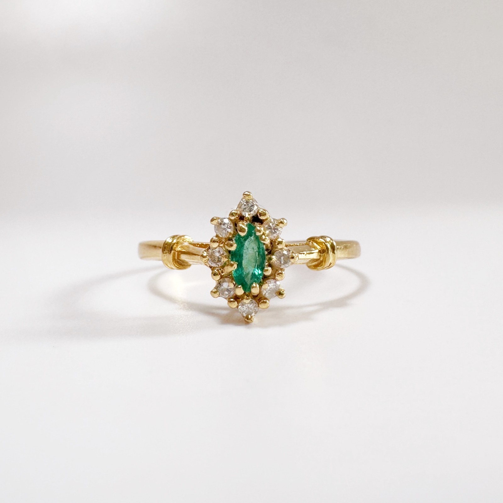 Vintage 18k Gold, Diamond and Emerald Marquise Ring