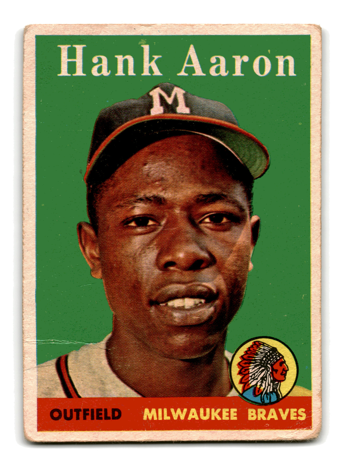 Hank Aaron 1958 Topps White Name #30 HOF Vintage Milwaukee Braves Crease VG