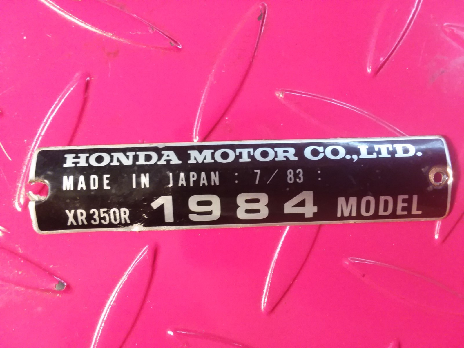 1984 Honda XR350R Aluminum plate Tag Badge Emblem Label Steering Head Frame Neck