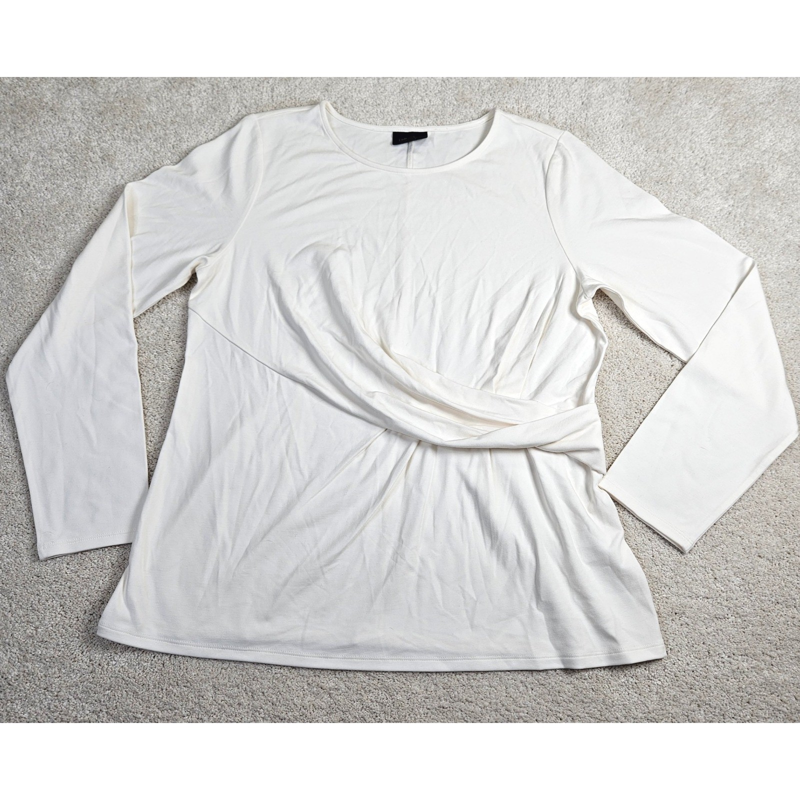 Women\'s J.Jill Wearever Cream Long Sleeve Twist Front Top Everyday Blouse Size M
