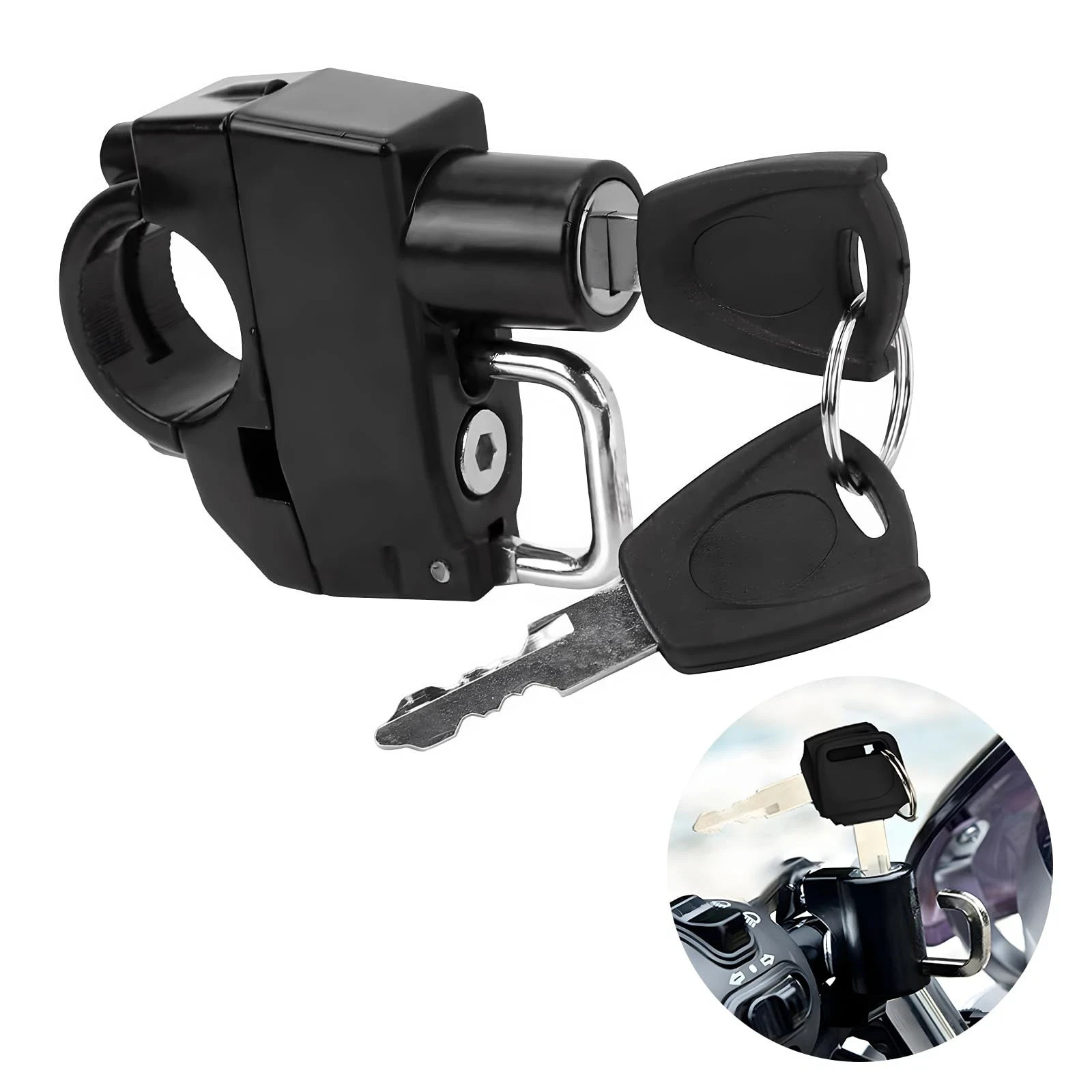 Motorcycle Helmet Lock with 2 Keys, Aluminum Alloy Anti-Theft Helmet Lock Motorcycle Helmet Lock with 2 Keys, Aluminum Alloy Anti-Theft Helmet Lock