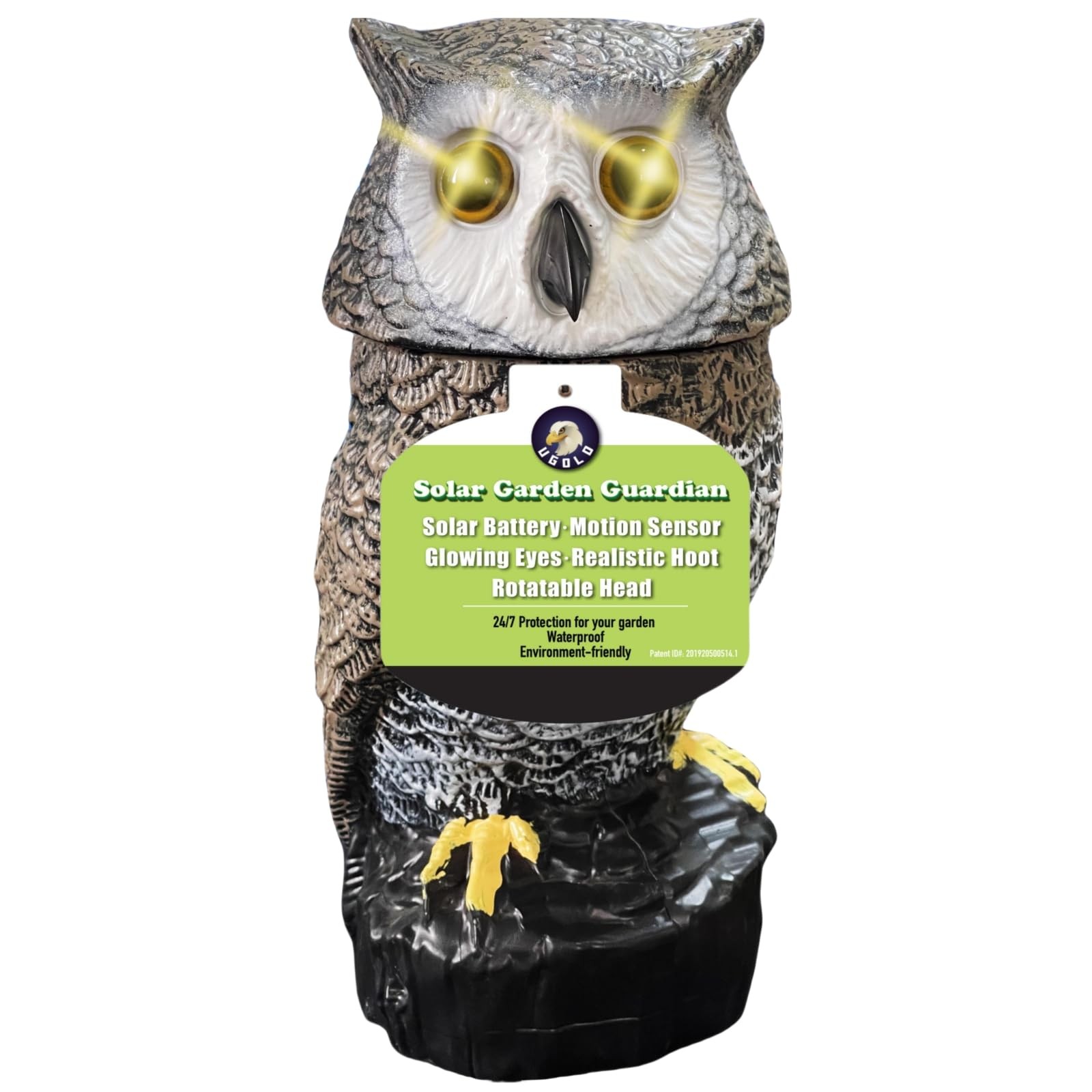 Ugold Solar Powered Garden Owl with Motion Detection, Rotating Head, Realisti...