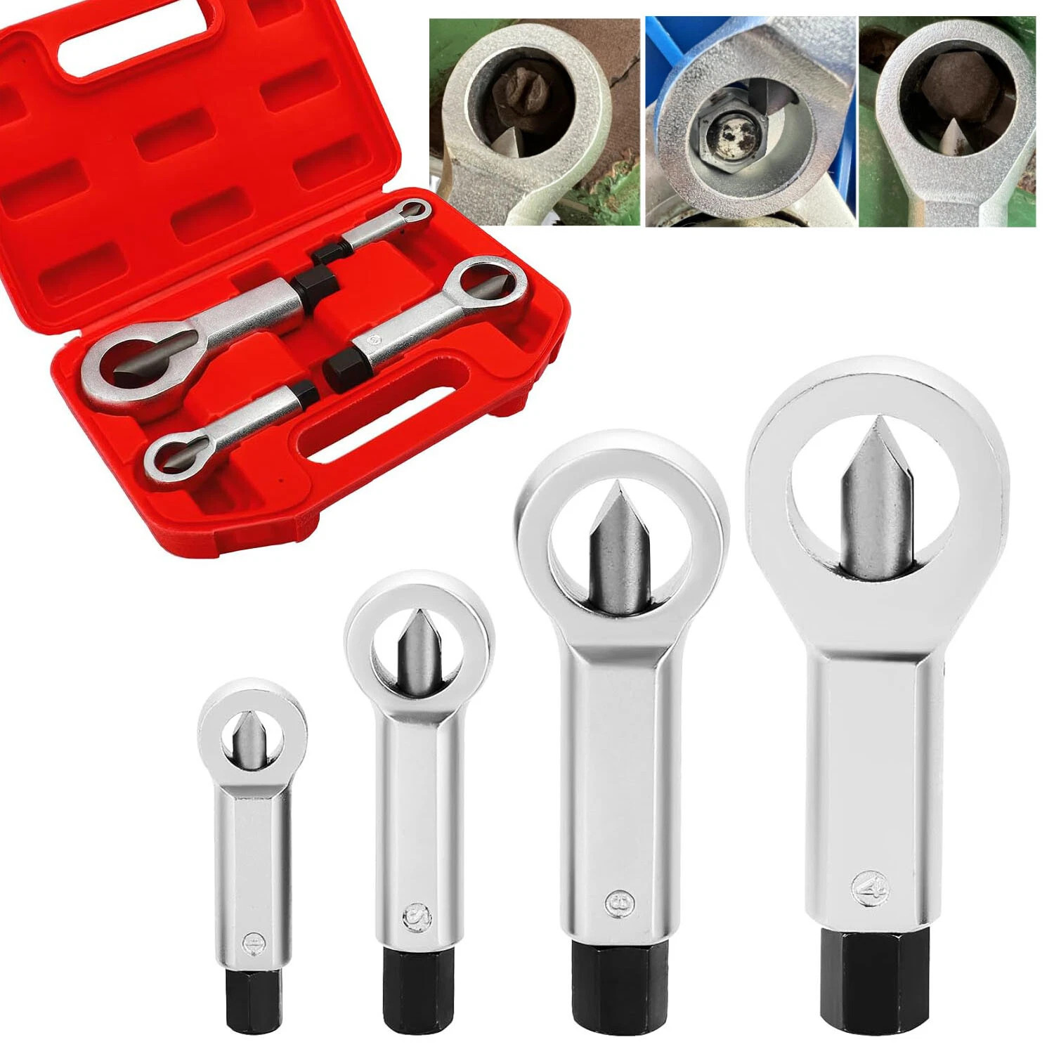 4PCS Nut Splitter Breaker 9-27mm Nut Remover Extractor Adjustable Cracker Tool