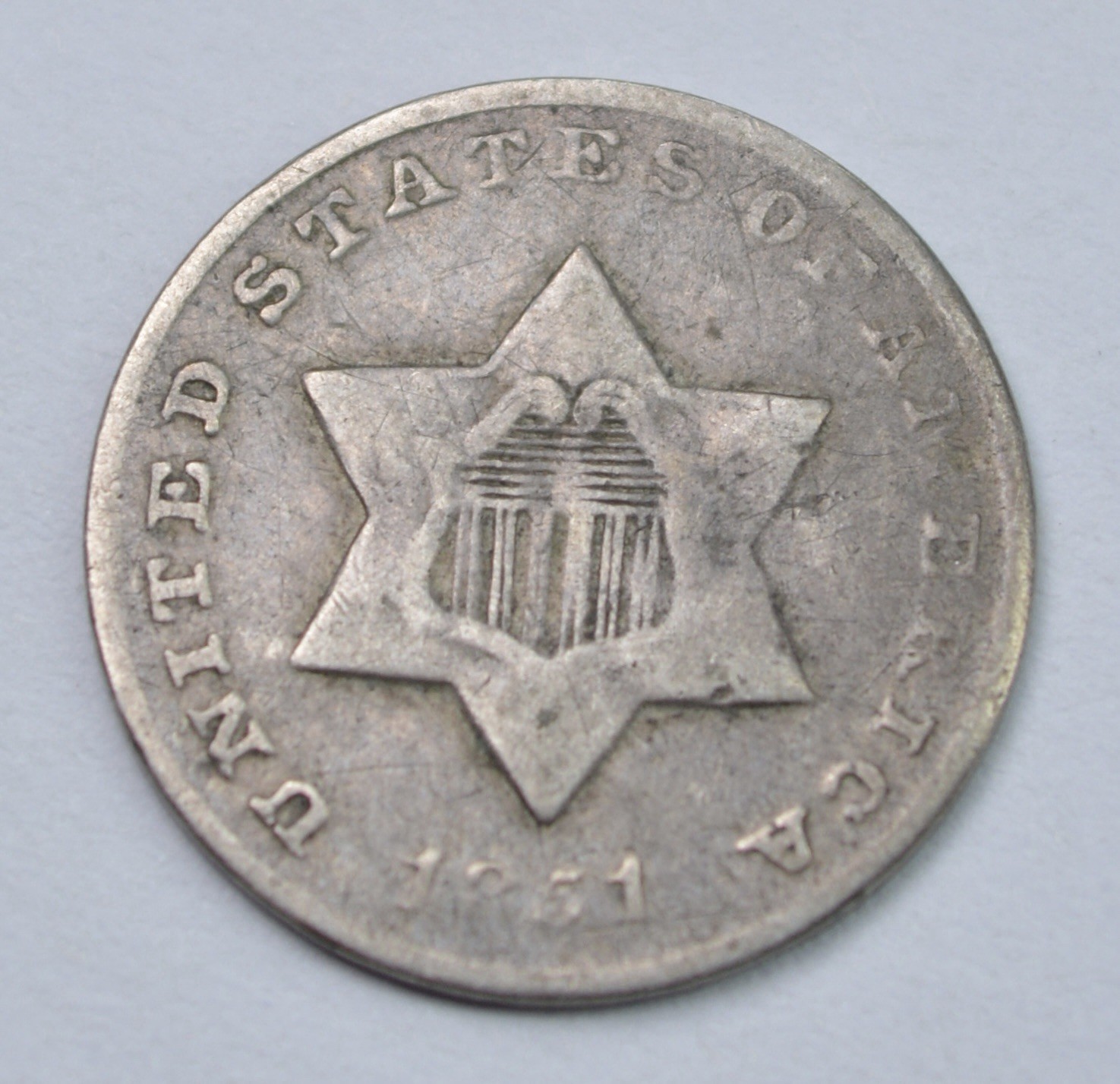 1851-O Three Cent Silver “Trime” 3CS- VF Details Tough US Type Coin New Orleans