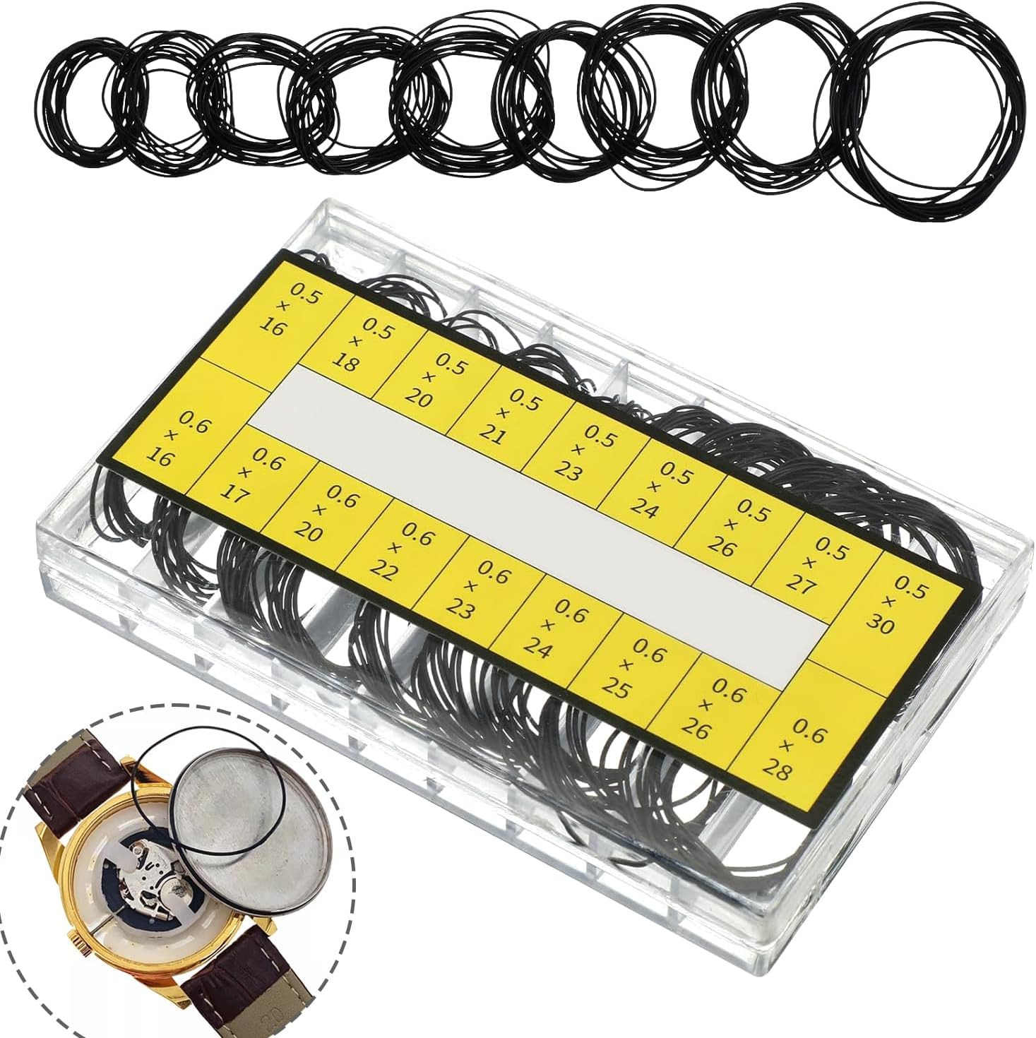 180 Pcs O Ring Watch Gasket Kit, 18 Sizes Rubber Seal O Rings 16–30Mm,Waterproof