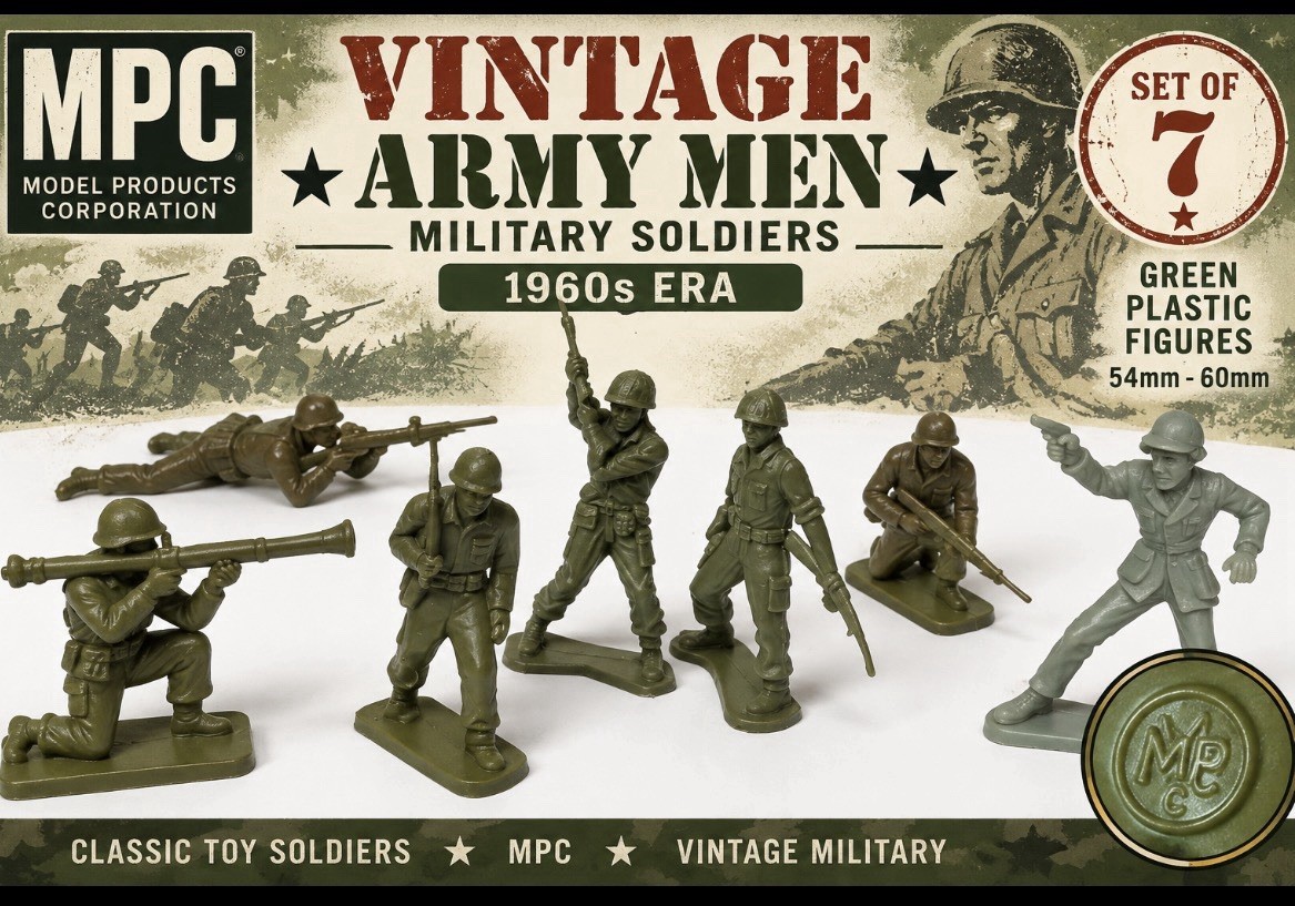 VTG MPC Army Men Military Soldiers Lot 7 Green Plastic 54mm 60mm 1960s Era