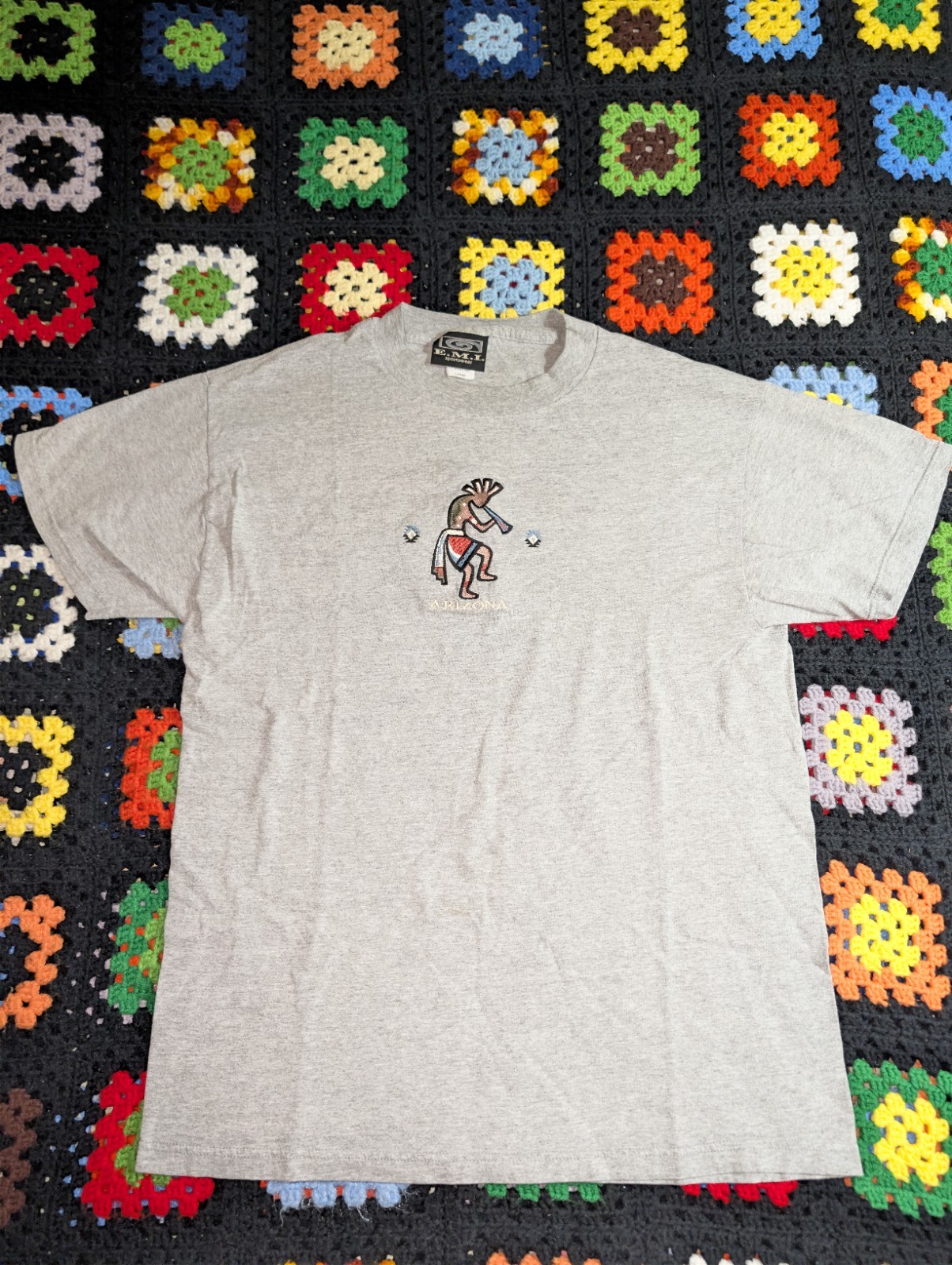 VTG 90s Arizona Southwest Travel Art Embroidered Gray Shirt Size Large