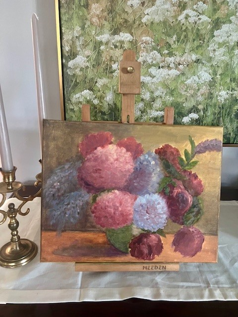 Original Vintage Hydrangeas & Roses Oil Painting with impasto texture - 11\