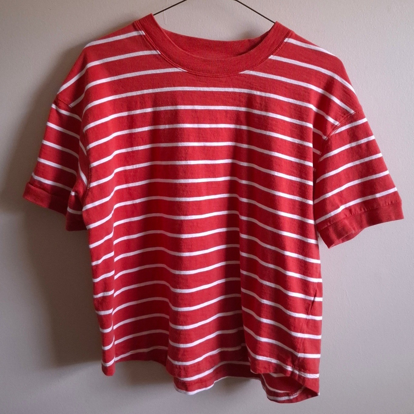 Madewell Indie Grunge Blokecore Boxy Tee Crop Crew Orange White Striped Sz L