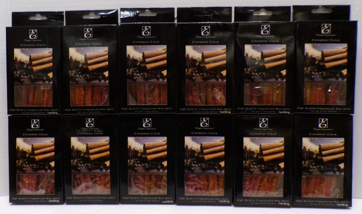Lot of 12 Elegant Expressions Cinnamon Clove Wax Melts 1 Oz. Each Lot of 12 Elegant Expressions Cinnamon Clove Wax Melts 1 Oz. Each