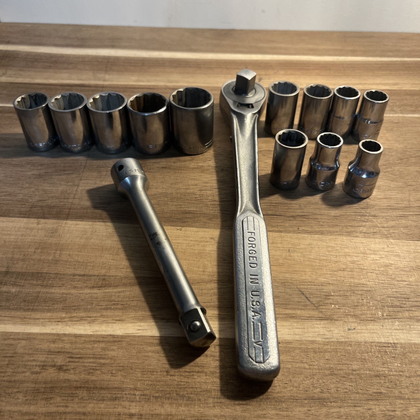 Vtg Craftsman =V= 14 Pc 1/2” Drive Socket Wrench Set 7/16\