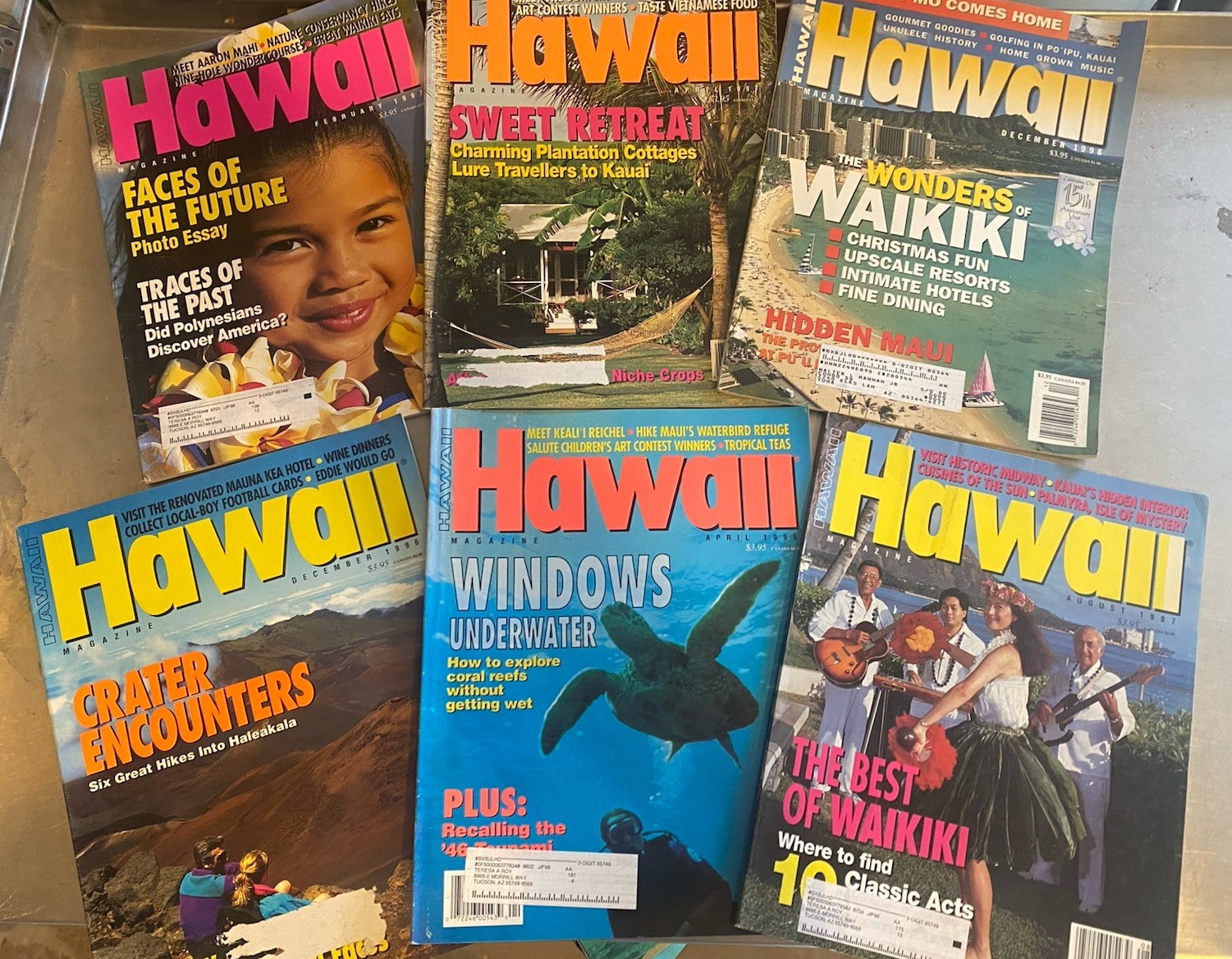 HAWAII Magazine Lot of 6 ~ VINTAGE 1996-1998 Waikiki, Maui, Crater, Underwater