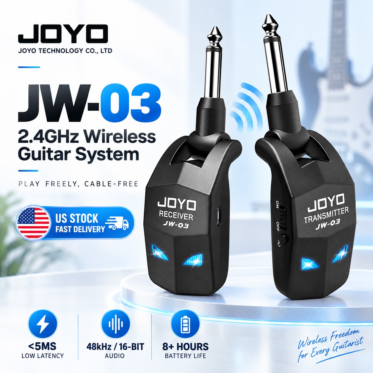 JOYO JW-03 Wireless Guitar System 2.4GHz 48kHz 16Bit 8H Rechargeable