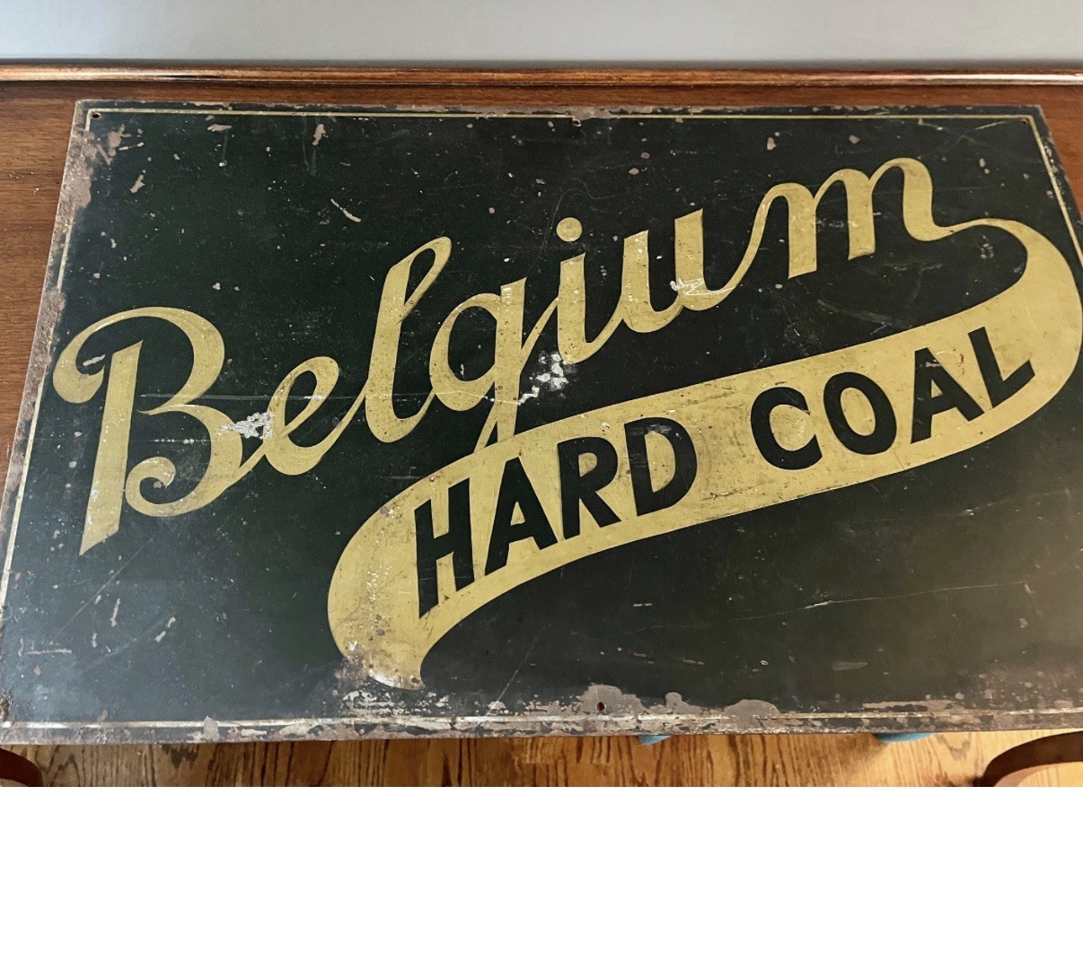 Belgium Hard Coal Early 20th Century Metal One Sided Enamel Sign 25 X 16.5” RARE