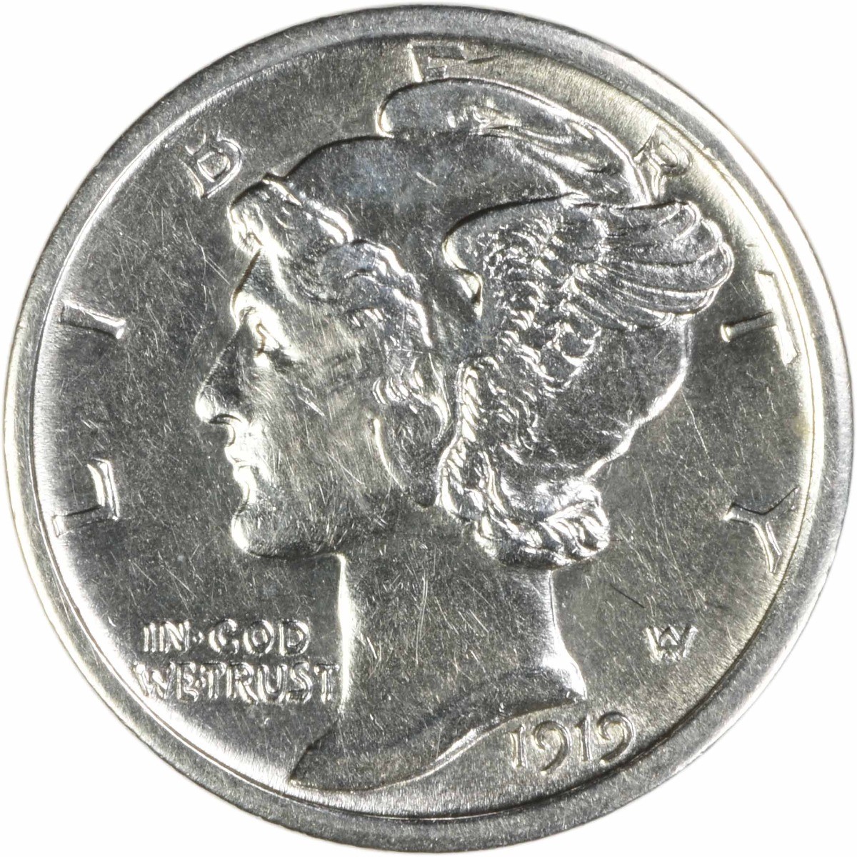 1919-S Mercury Silver Dime AU Slider Uncertified #234 1919-S Mercury Silver Dime AU Slider Uncertified #234
