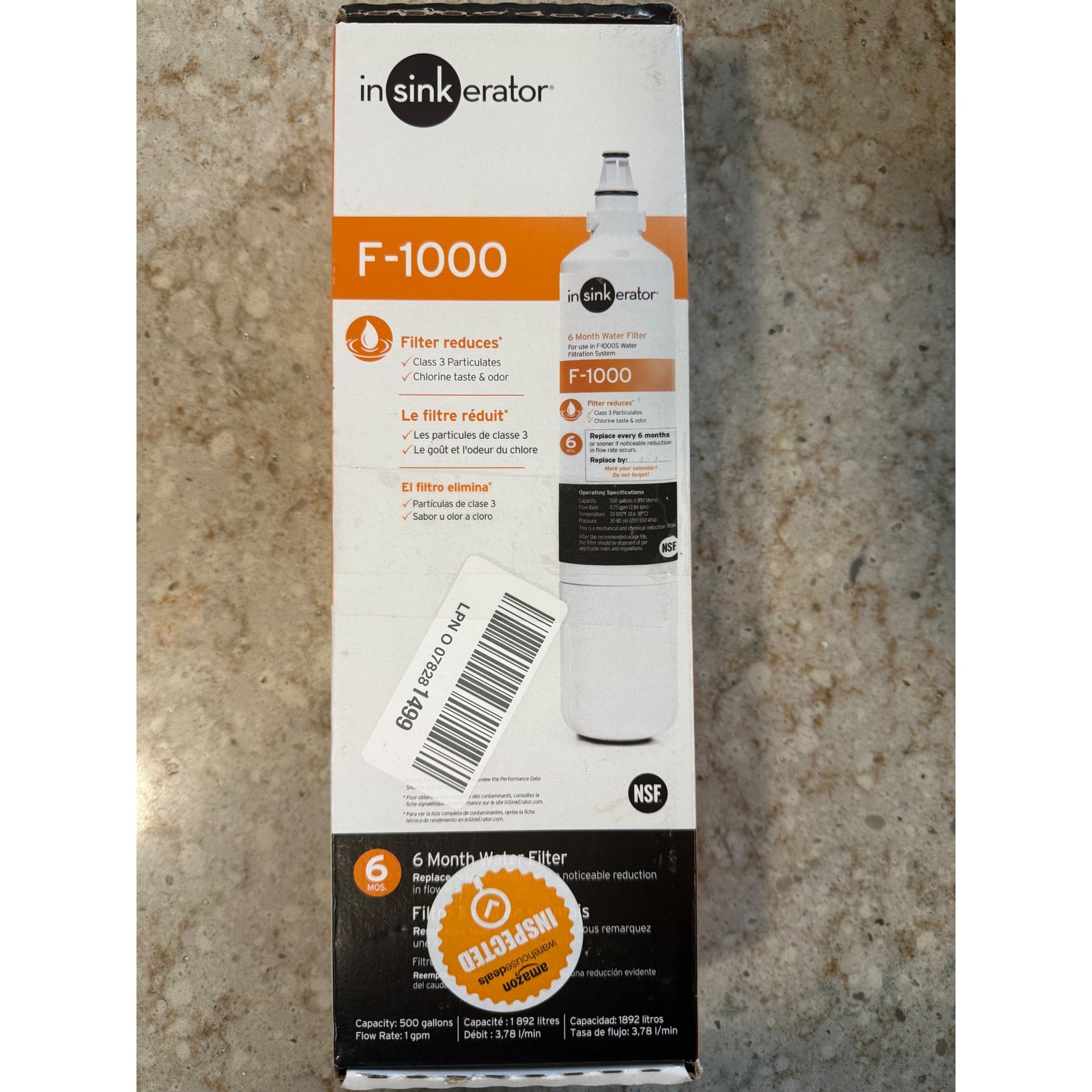 Water Filter F-1000 White Replacement Cartridge InSinkErator NEW