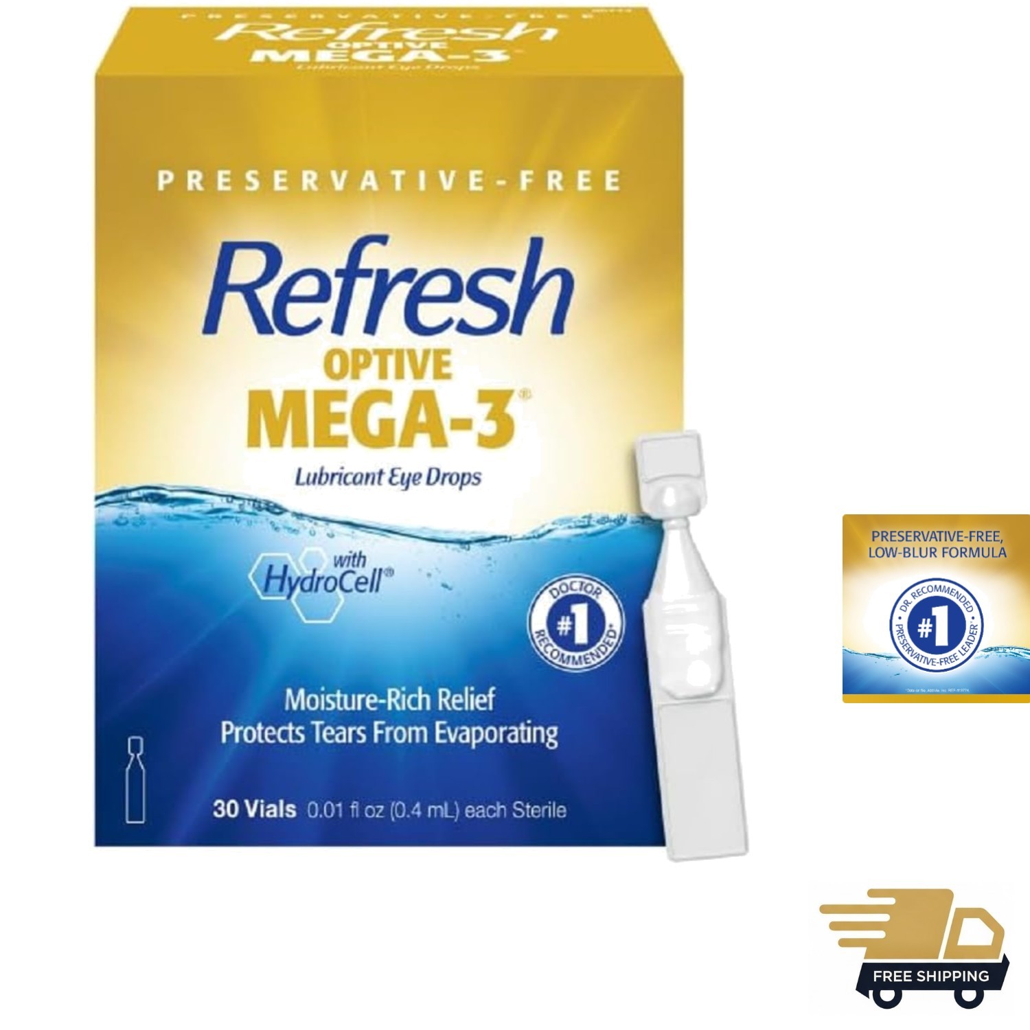 Optive Mega-3 30 Count Lubricant Eye Drops - Fast-Acting, Preservative-Free R...