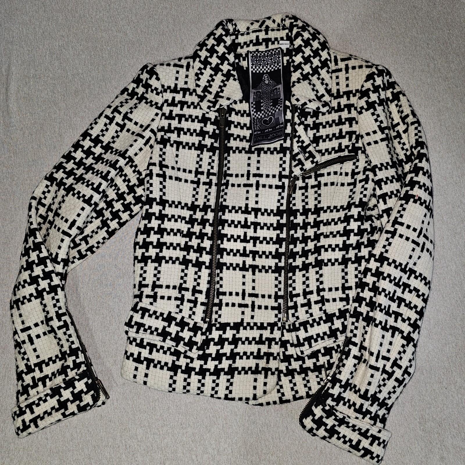 Size 4 L.A.M.B. Gwen Stefani Jacket Blazer Coat Wool Plaid Vintage Houndstooth