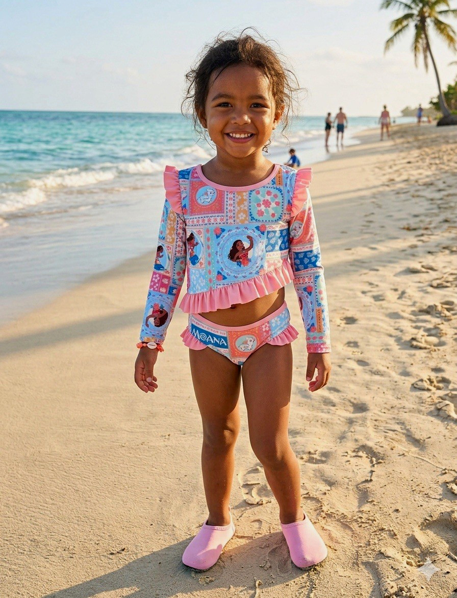 Disney Princess Moana Girls 5T 2-Piece Rash Guard Bikini Swim Set UPF 50+ Floral
