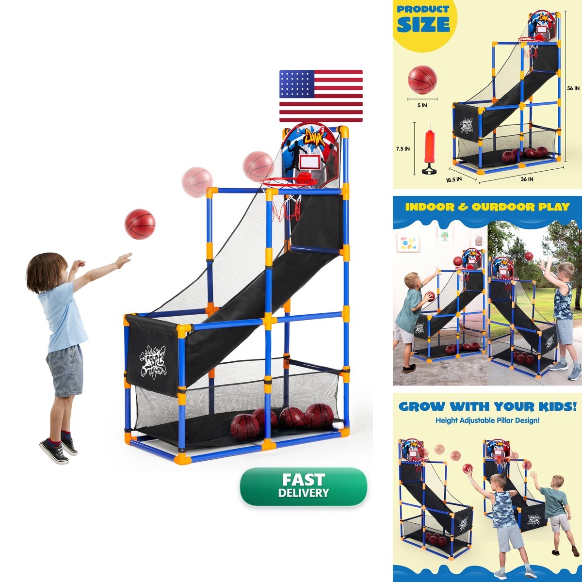 JOYIN 12096 Arcade Basketball Game Set 4 Balls Hoop Kids 3+ Indoor Outdoor Air JOYIN 12096 Arcade Basketball Game Set 4 Balls Hoop Kids 3+ Indoor Outdoor Air