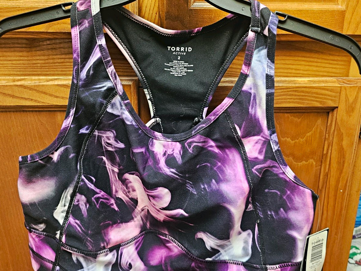 Torrid Active Sports Bra 2XL Black/Purple Smoke Racerback Low Support Wireless Torrid Active Sports Bra 2XL Black/Purple Smoke Racerback Low Support Wireless