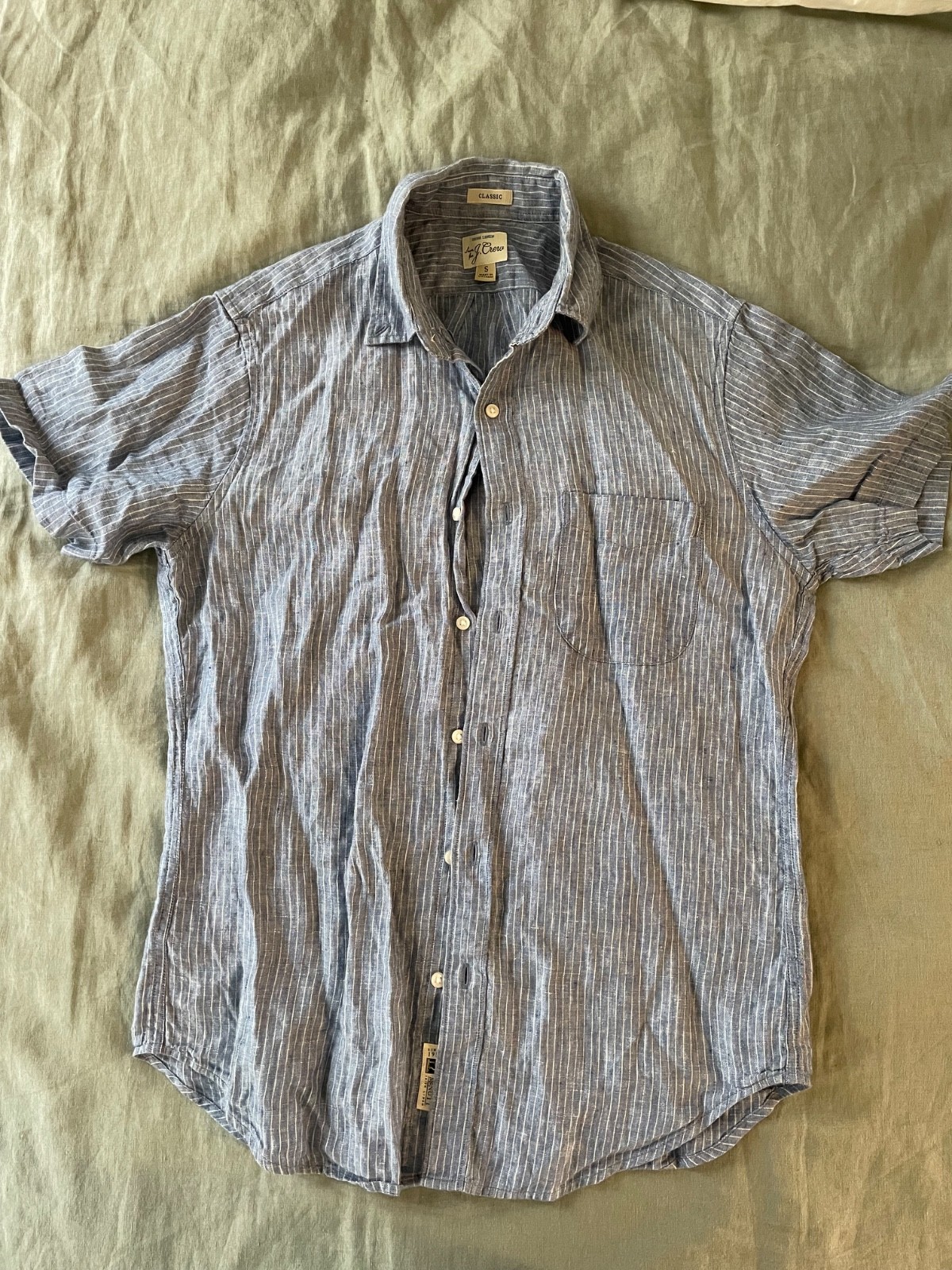 J Crew Irish Linen Baird Mcnutt Men’S Classic Fit Blue Striped Button Up Shirt S