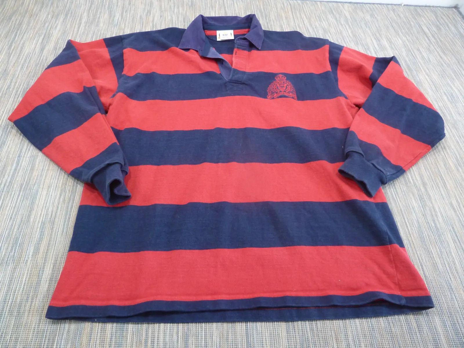 VTG Barbarian Rugby Shirt Mens 3XL Tall Red Navy RCMP Canada Striped Long Sleeve
