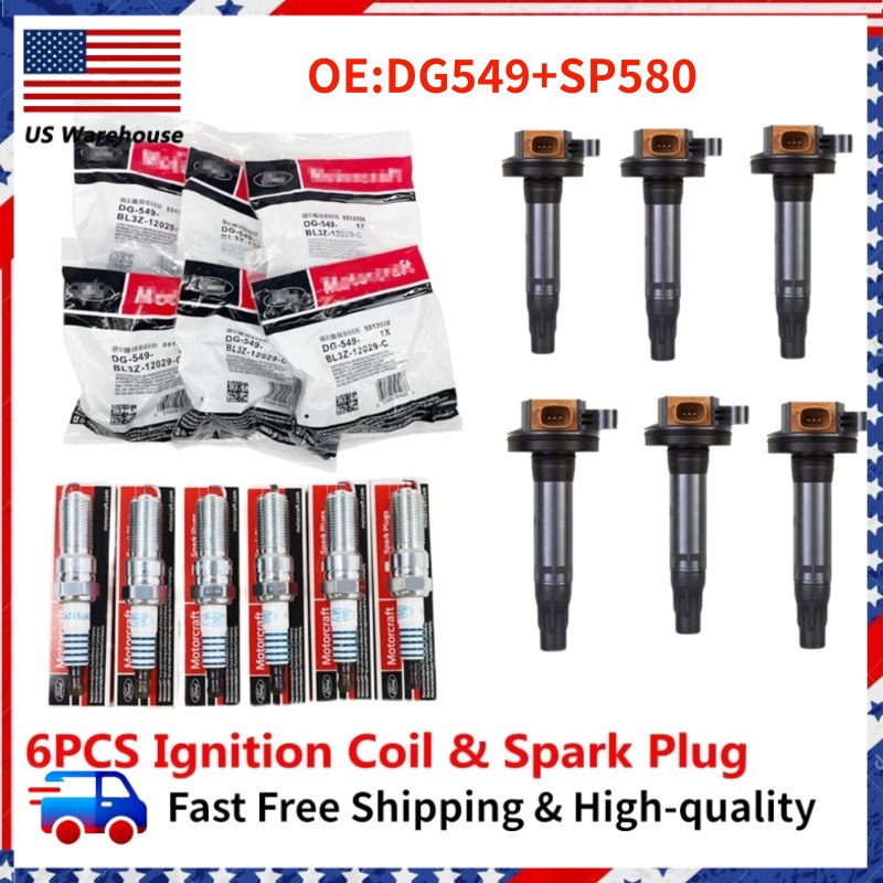 NEW 6PCS OEM DG549 Ignition Coil SP580 Spark Plug For Motorcraft Ford F150 3.5L
