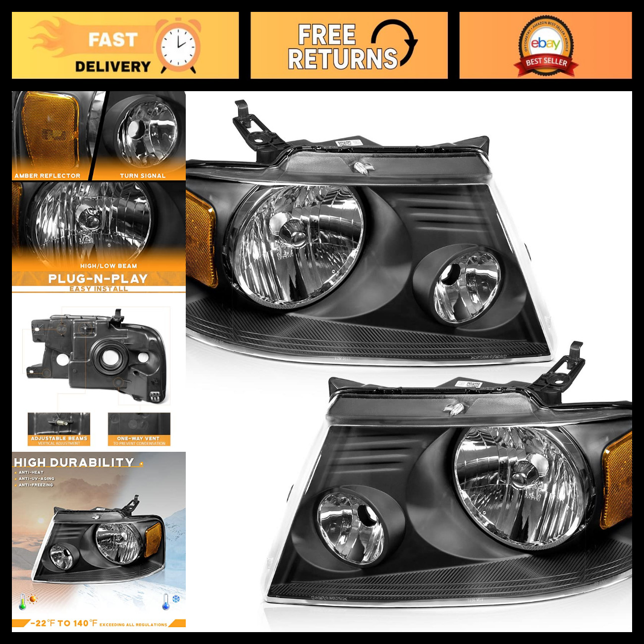 2004-2008 F150 Pickup Headlights & 2006-2008 Lincoln Mark LT - Bright, Durable,