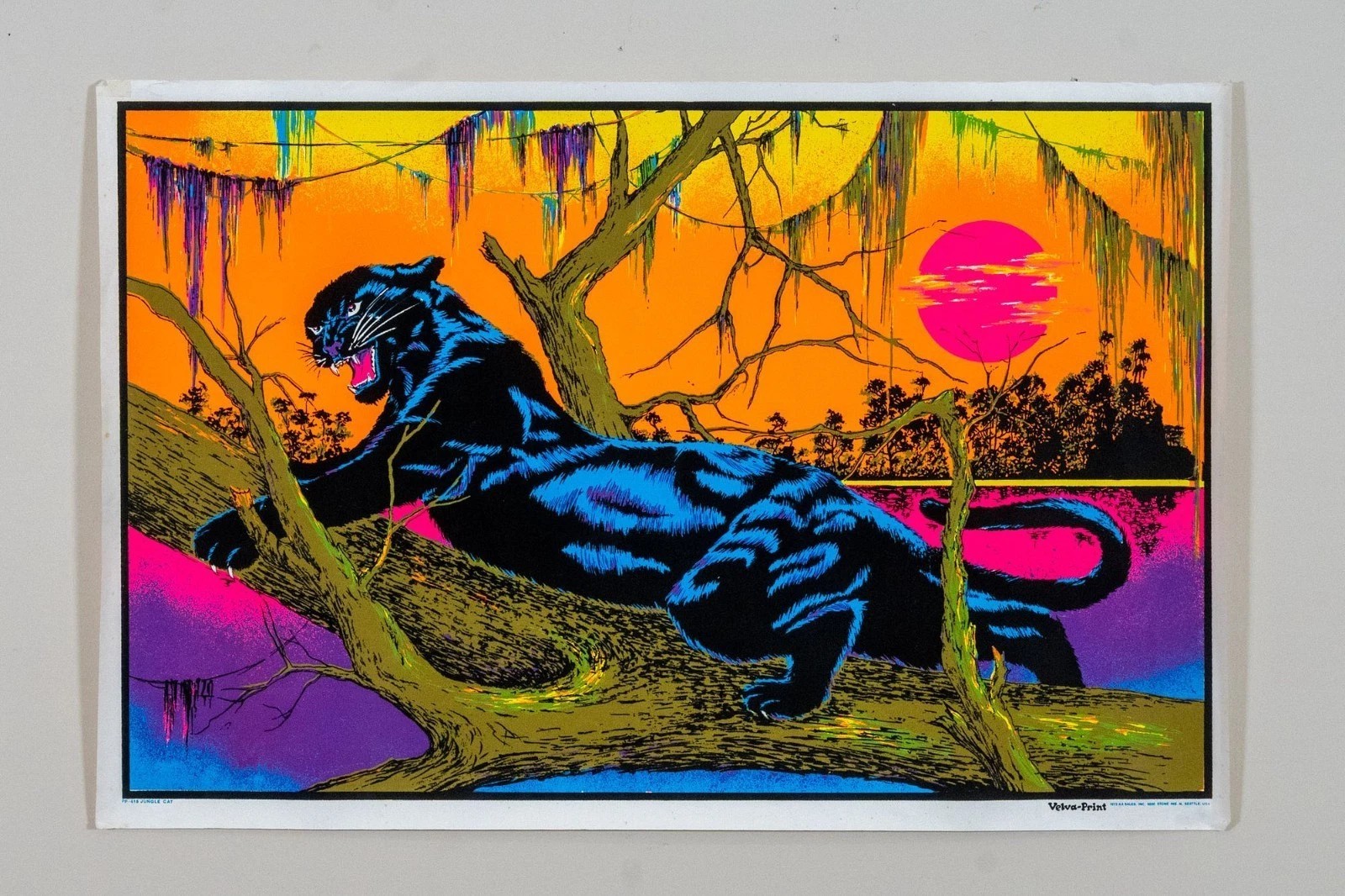 Vintage Black Panther Jungle Velva Print Psychedelic Art Poster
