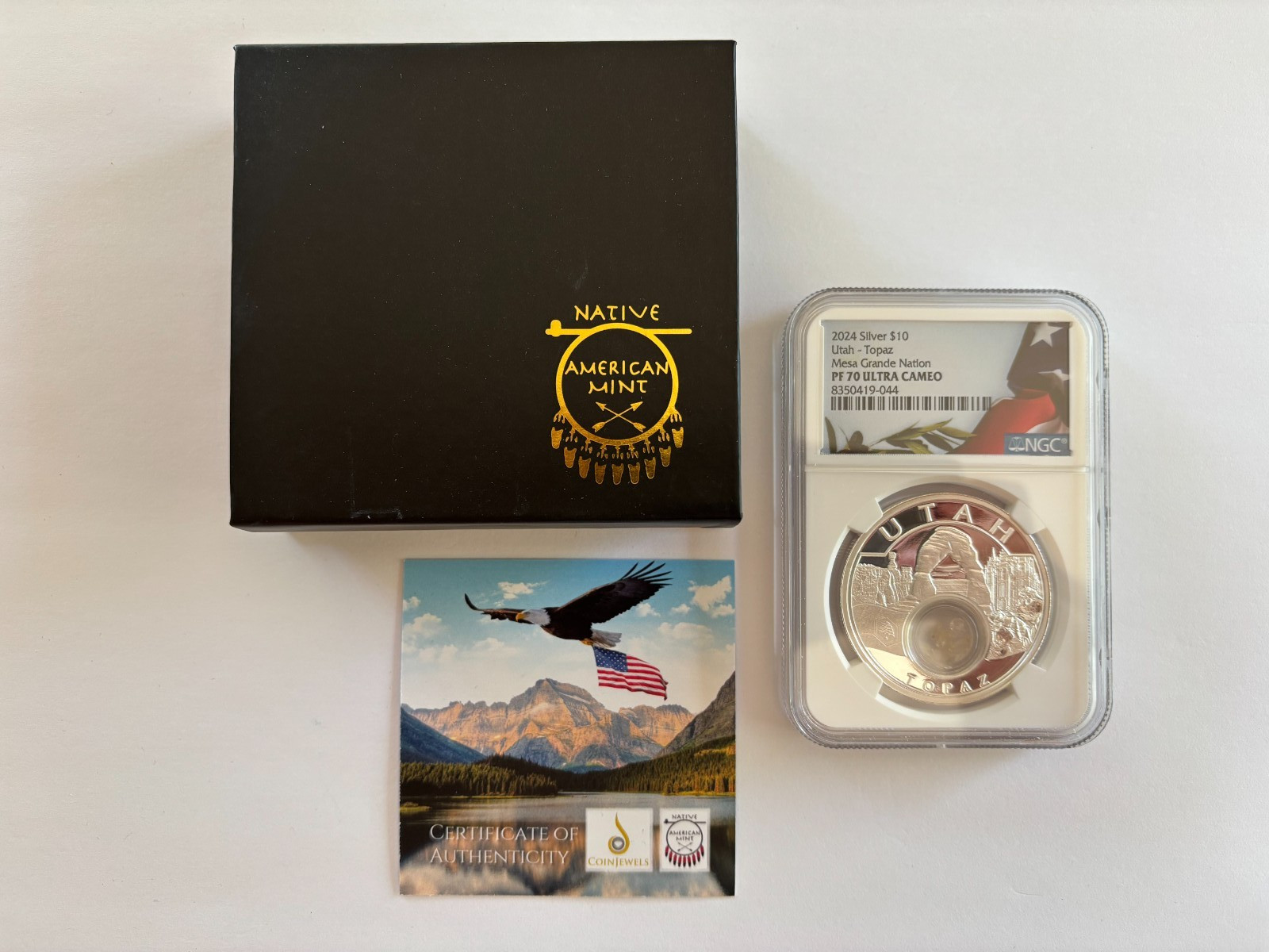 2024 Silver 1 oz Utah Topaz Treasures of the US USA Mesa Grande Nation NGC PF 70