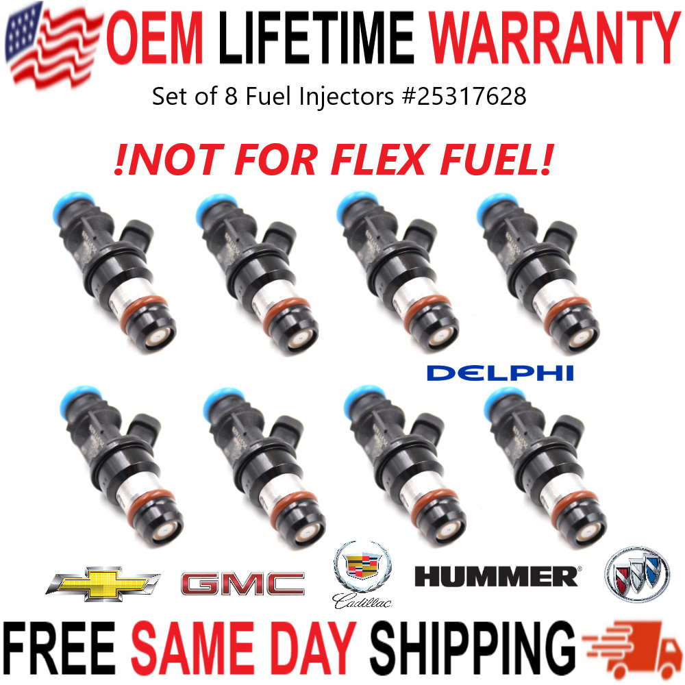 x8 OEM DELPHI Fuel Injectors for Chevrolet Express 3500 V8 6.0 2003-06 #25317628