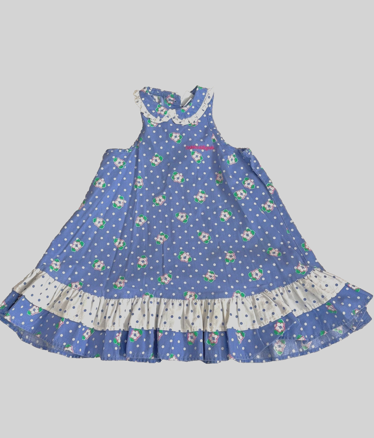 Vintage 80s 90s OshKosh B\'gosh Floral All Over Print Canvas Dress  Collar USA