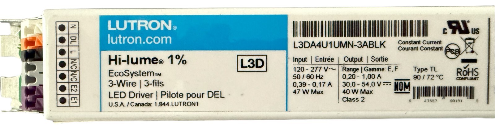 Lutron L3DA4U1UMN-3ABLK LED Dimming Driver Hi-lume EcoSystem 3-Wire 47W Max NEW