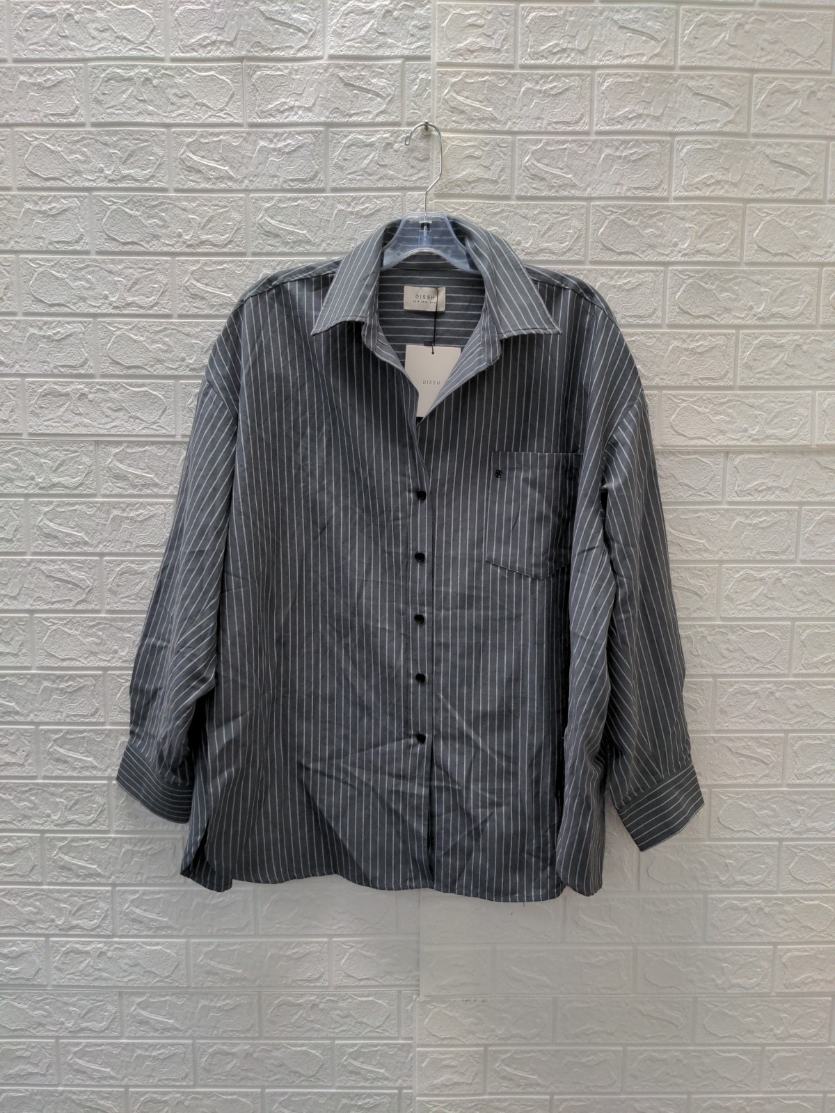 New DISSH Mason Slate Stripe Shirt Slate Sz 14