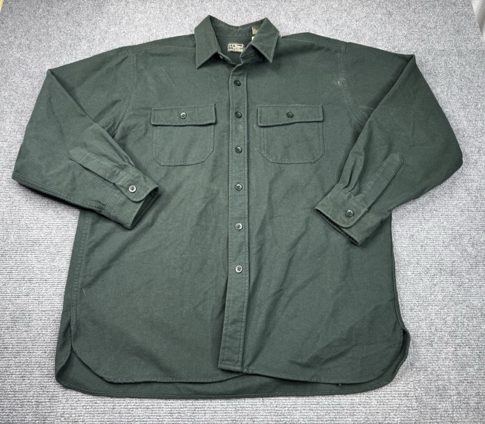 Vintage LL Bean Chamois Cloth Button Down Pine Green Men’s Large Tall USA Made