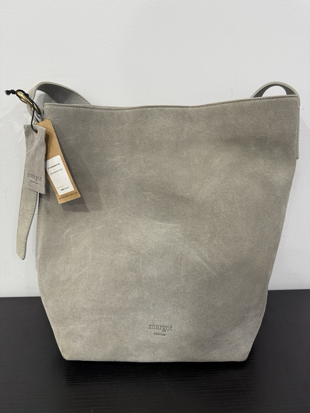 Margot New York Kaye LARGE Bucket Suede Leather Purse Bag Indigo Gray NWT