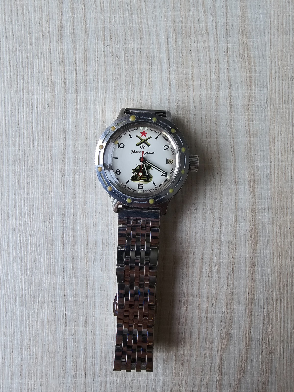 Vostok Komandirskie Soviet USSR Military Watch White Dial Ship Date Vintage