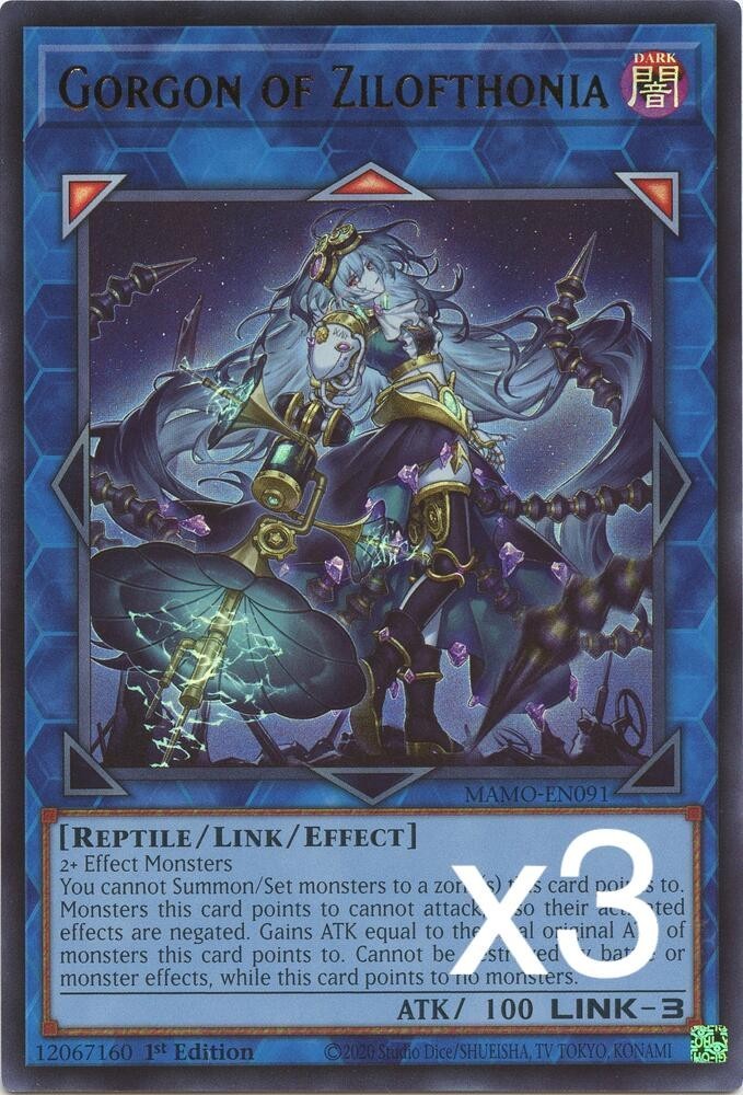 3X Yugioh Gorgon of Zilofthonia MAMO-EN091 Ultra Rare 1st Edition NM 3X Yugioh Gorgon of Zilofthonia MAMO-EN091 Ultra Rare 1st Edition NM