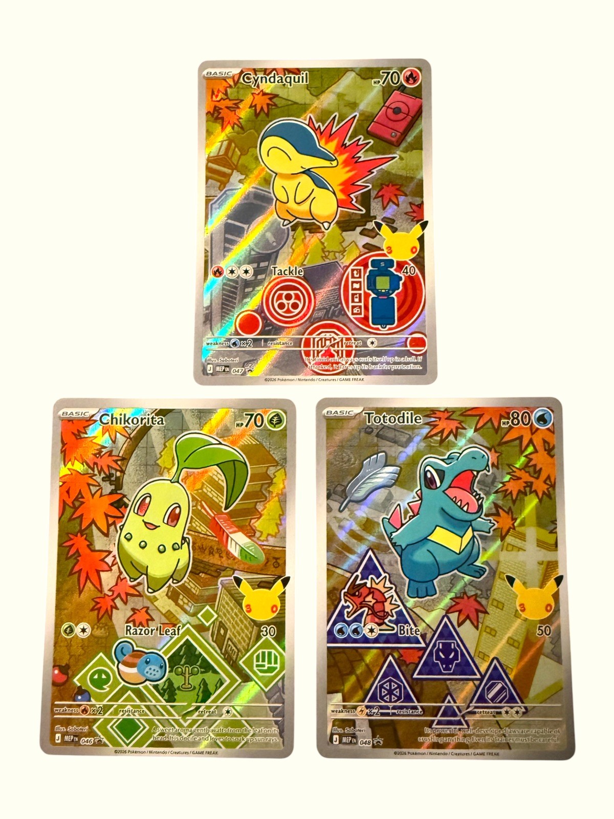 Chikorita, Cyndaquil, Totodile MEP 046, 047, 048 NM First Partner Promo Gen 2