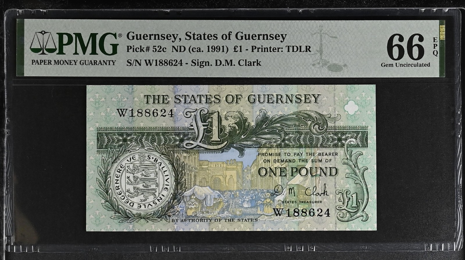 Guernsey 1 One Pound 1991 Pick 52c PMG 66 Gem Uncirculated EPQ Guernsey 1 One Pound 1991 Pick 52c PMG 66 Gem Uncirculated EPQ