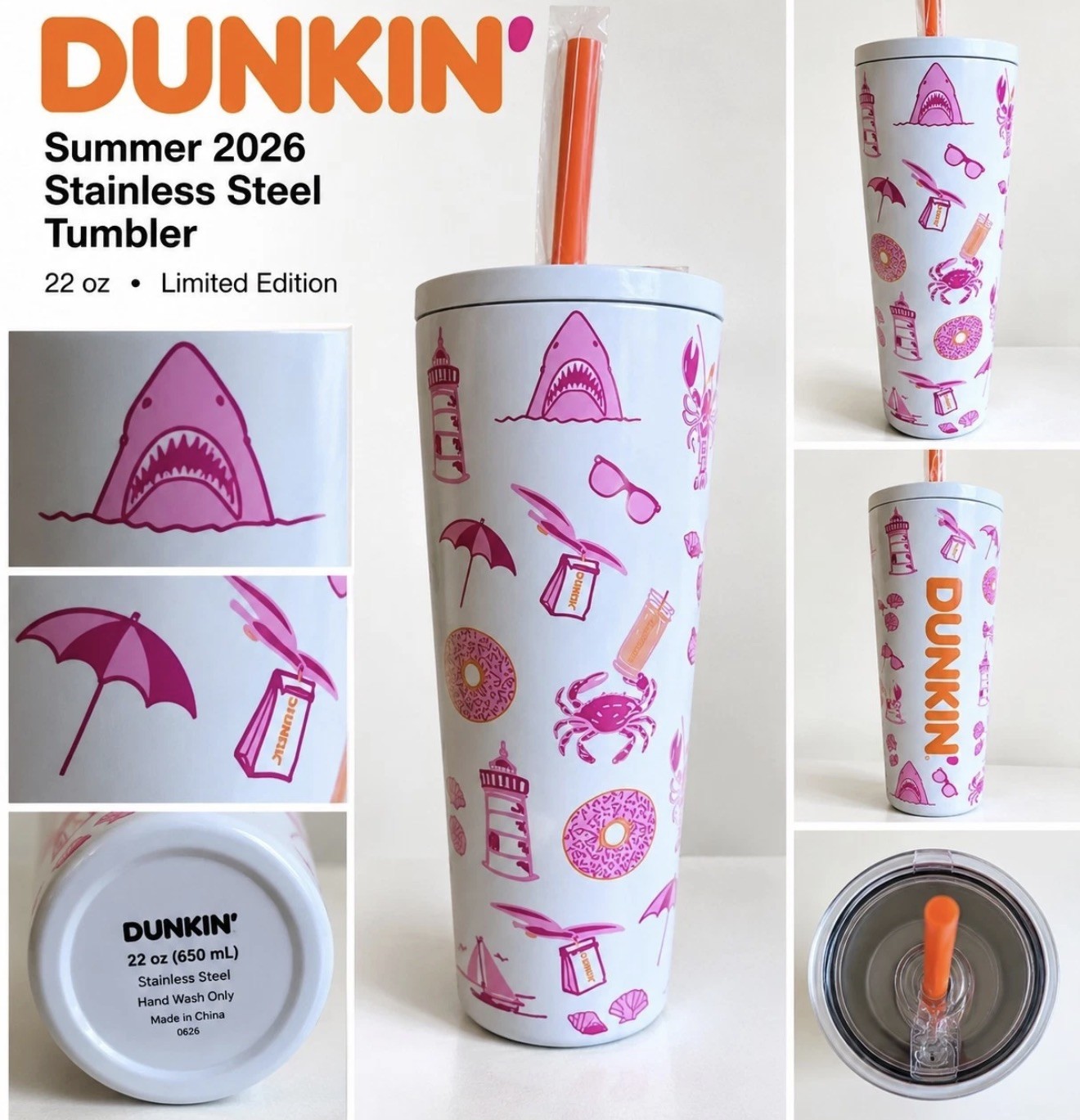 New Rare Dunkin Donuts Summer 2026 Stainless Steel 22oz Tumbler New Rare Dunkin Donuts Summer 2026 Stainless Steel 22oz Tumbler