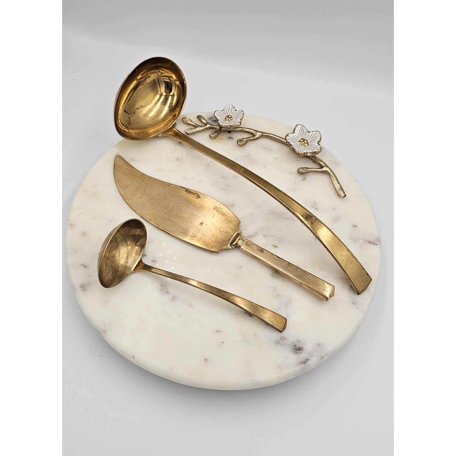 Rare Vintage Dirigold Dirilyte BP Brass Set 12.5” Ladle Gravy Ladle Cake Server 