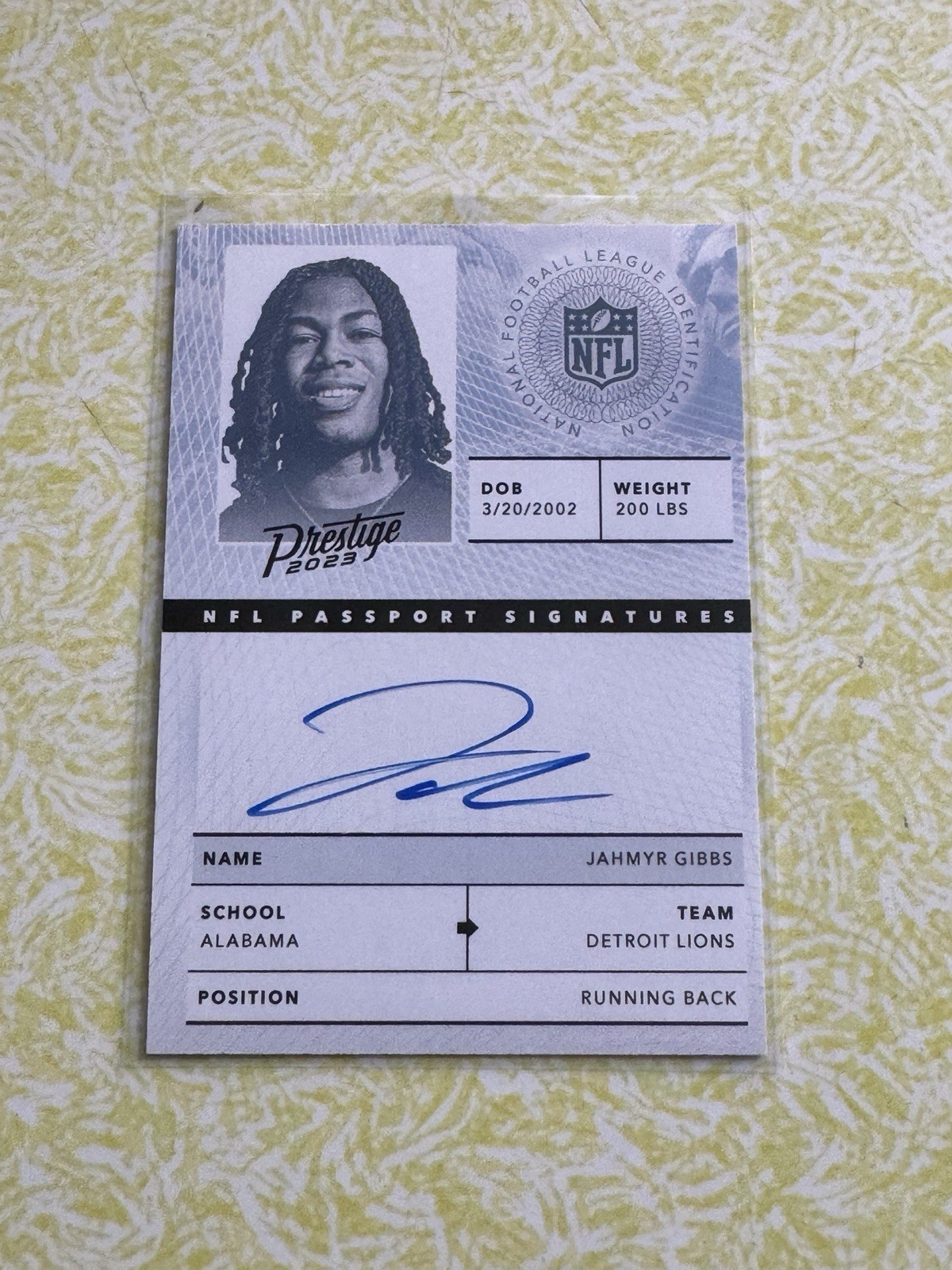 2023 Panini Prestige Jahmyr Gibbs NFL Passport Signatures On-Card Auto RC SP 🔥