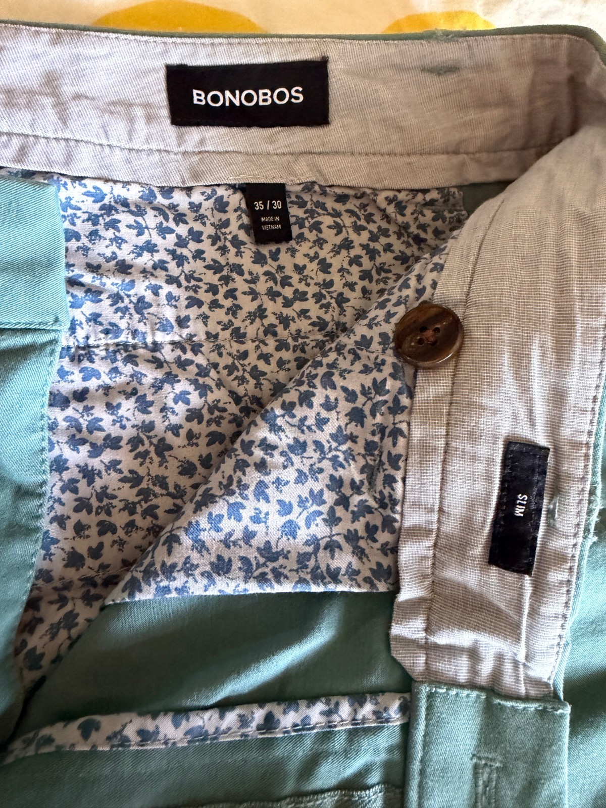 BONOBOS Stretch Washed Chino 2.0 Mens 35x30 Slim Fit Sagebrush Mint Green Pants BONOBOS Stretch Washed Chino 2.0 Mens 35x30 Slim Fit Sagebrush Mint Green Pants