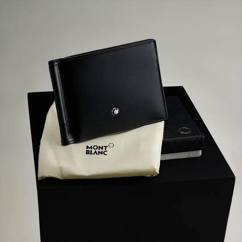 Montblanc Meisterstuck MB5525 Black Leather Wallet 6CC Money Clip New Box