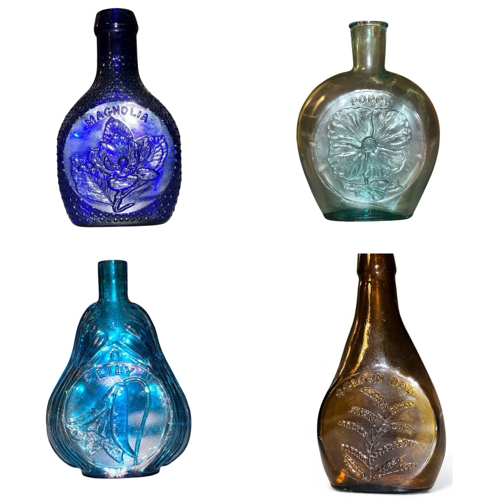 Clevenger Brothers Museum Edition Bottles Lily Magnolia Golden Rod Poppy